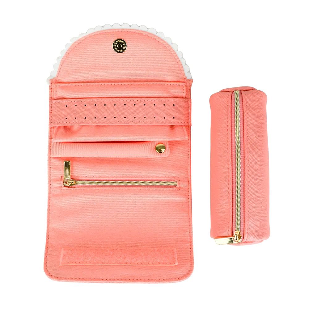 Annabel Trends-Vanity Scalloped Jewellery Roll Peach Pink - rainbowbags