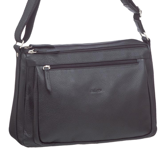 Milleni Ladies Nappa Leather Cross-Body Bag in Black - rainbowbags