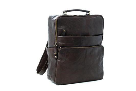 Oran Samuel Leather Laptop Travel Backpack - Brown - rainbowbags