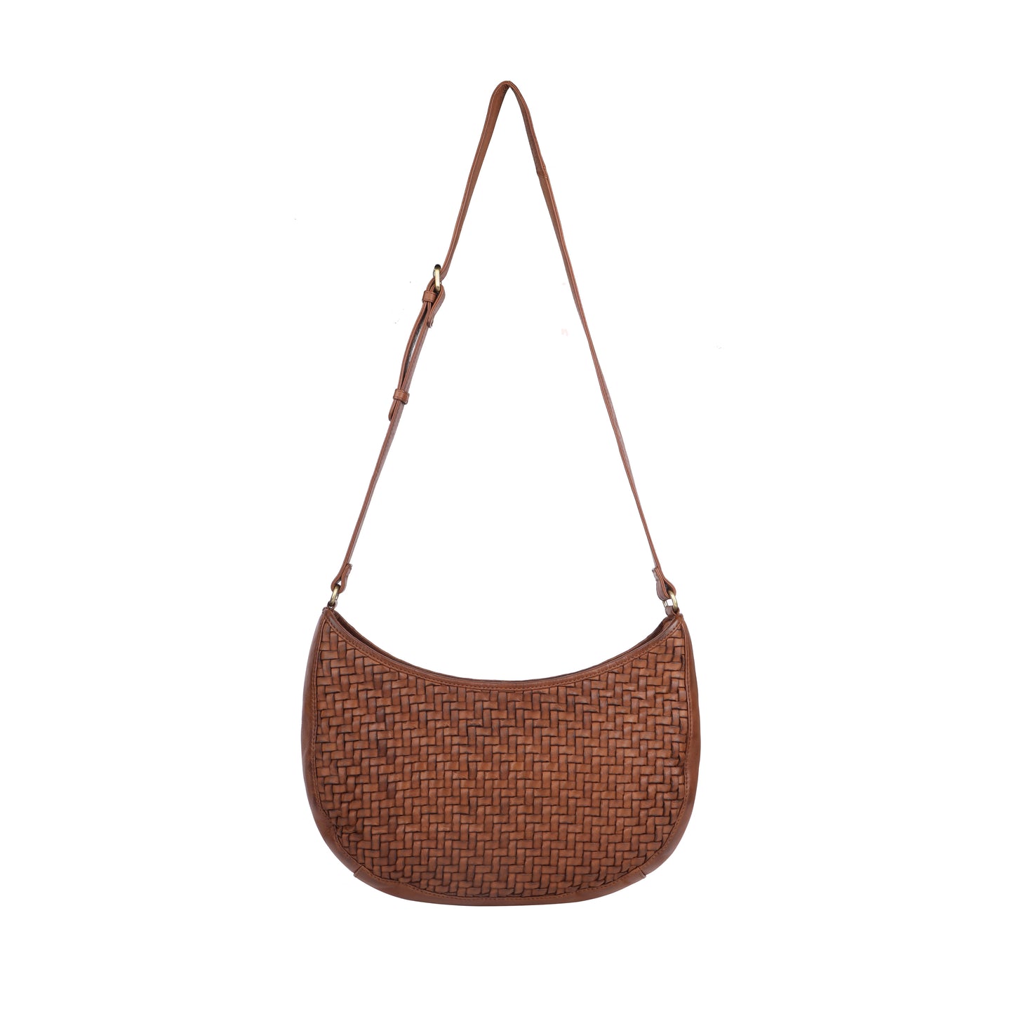 Rugged Hide RH-2590 Ballarat Ladies’ Leather Half-Moon Woven Crossbody Bag