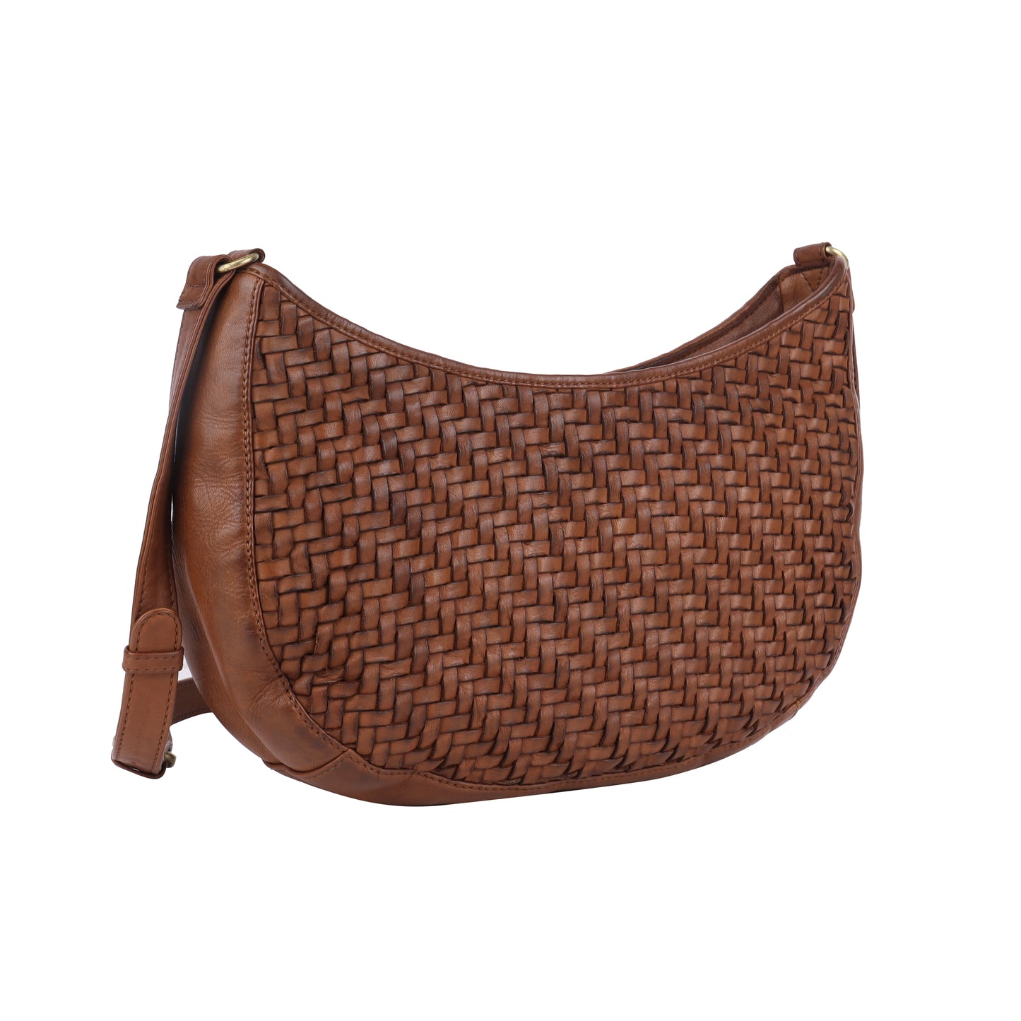 Rugged Hide RH-2590 Ballarat Ladies’ Leather Half-Moon Woven Crossbody Bag