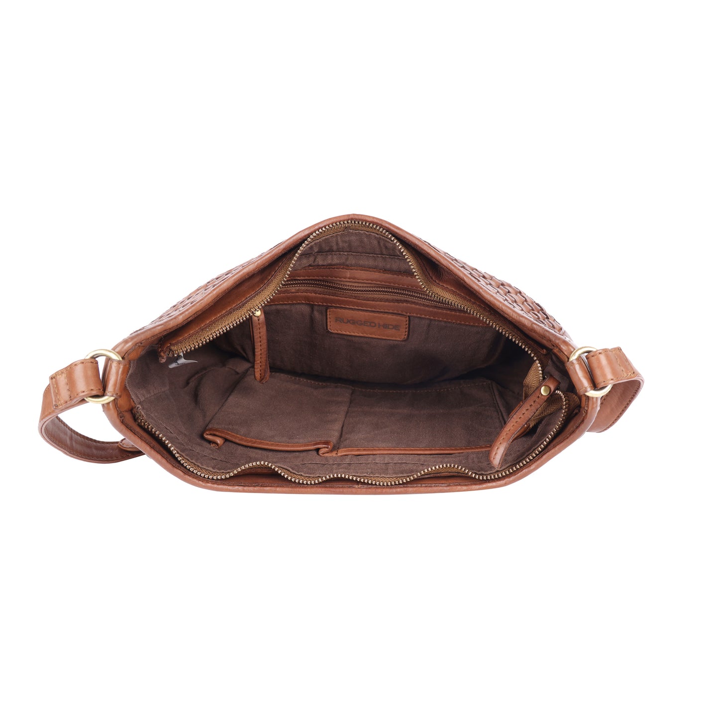 Rugged Hide RH-2590 Ballarat Ladies’ Leather Half-Moon Woven Crossbody Bag