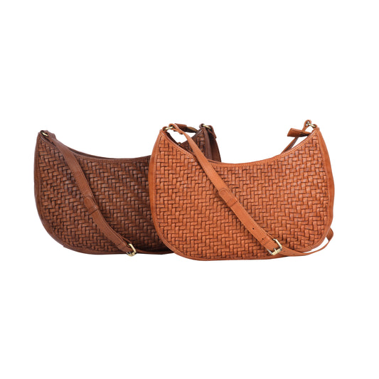 Rugged Hide RH-2590 Ballarat Ladies’ Leather Half-Moon Woven Crossbody Bag