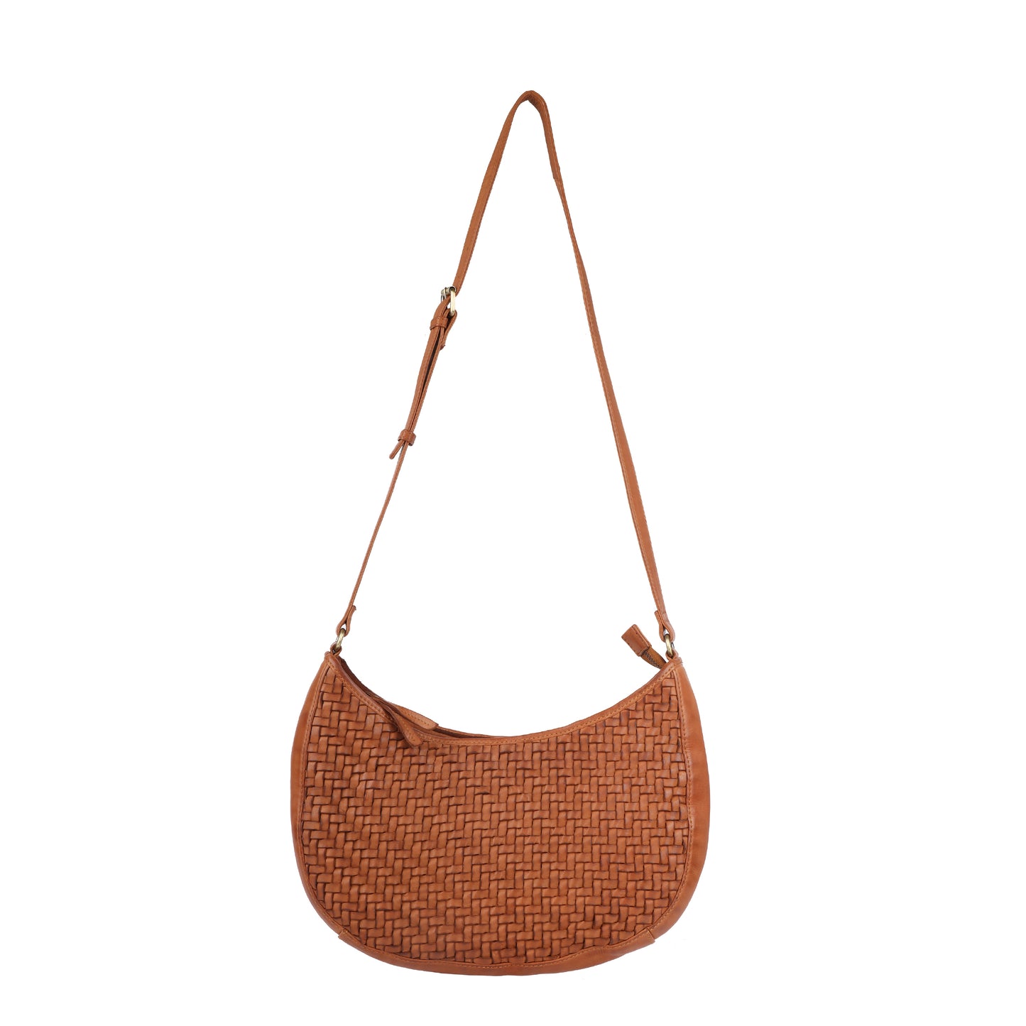 Rugged Hide RH-2590 Ballarat Ladies’ Leather Half-Moon Woven Crossbody Bag