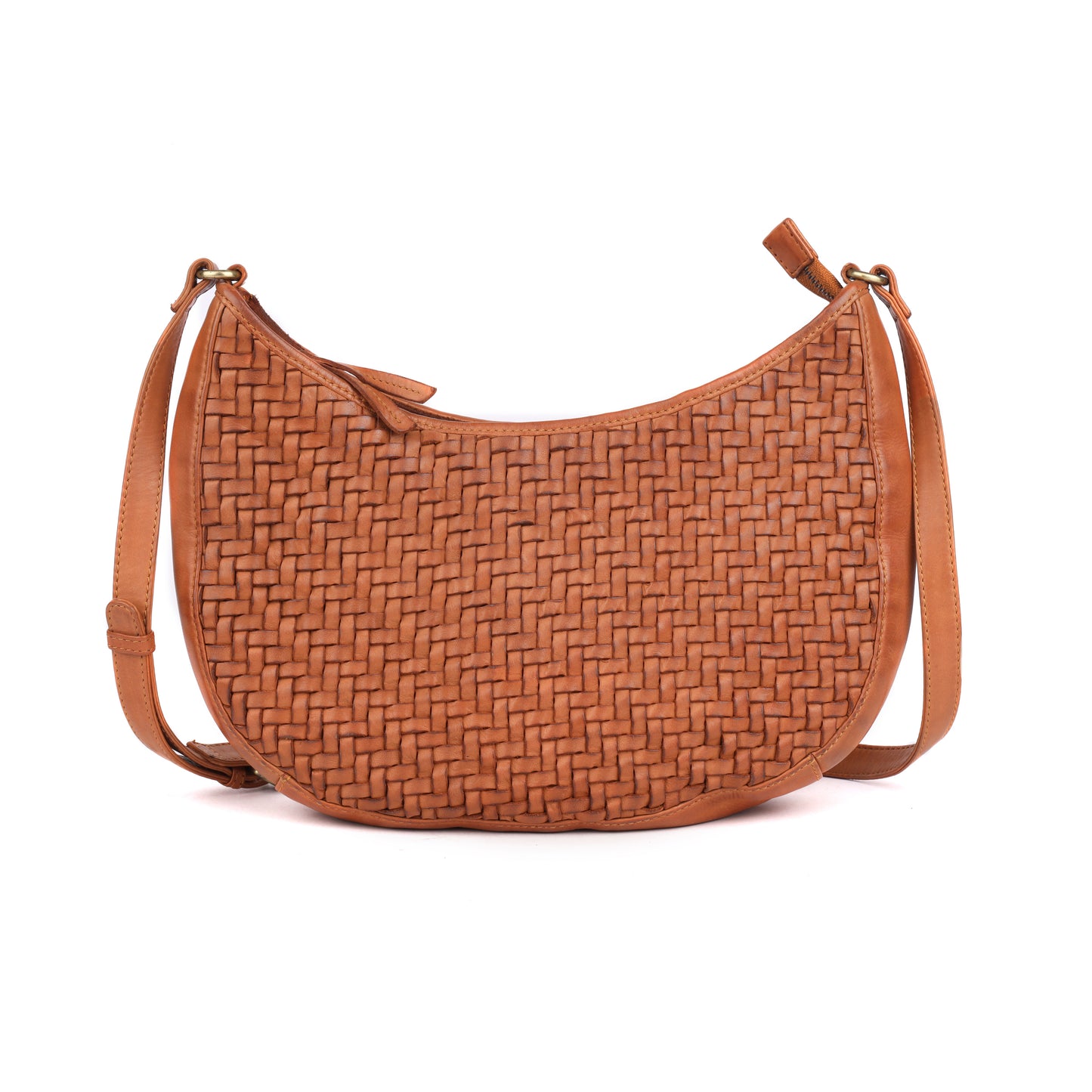 Rugged Hide RH-2590 Ballarat Ladies’ Leather Half-Moon Woven Crossbody Bag