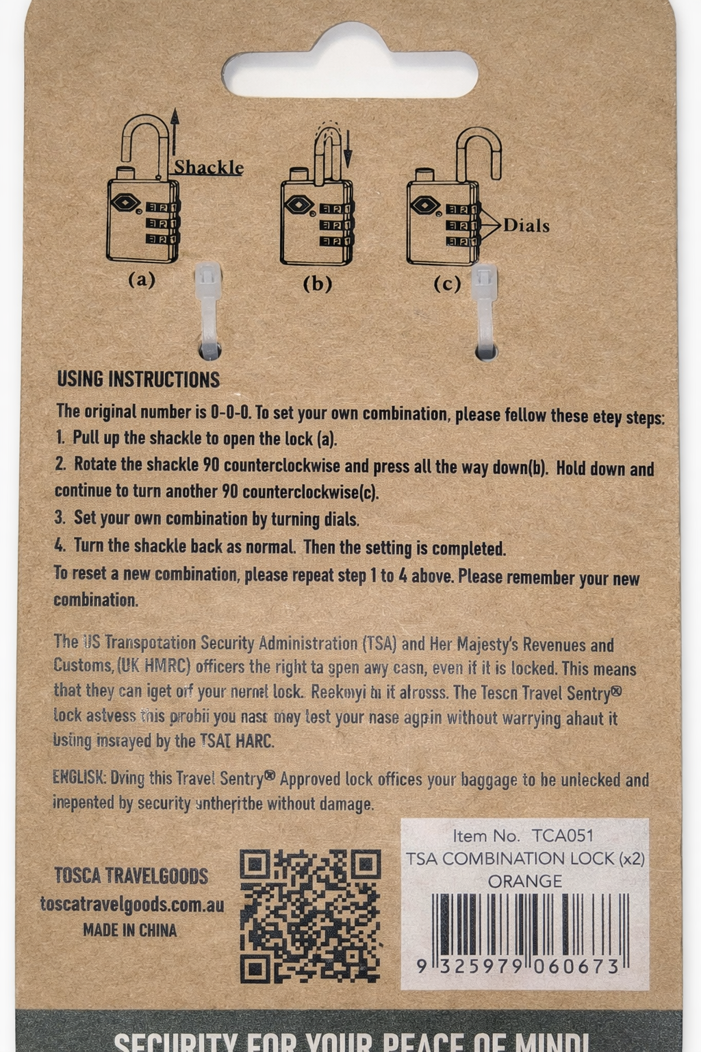 Tosca TSA Combination Lock TCA051