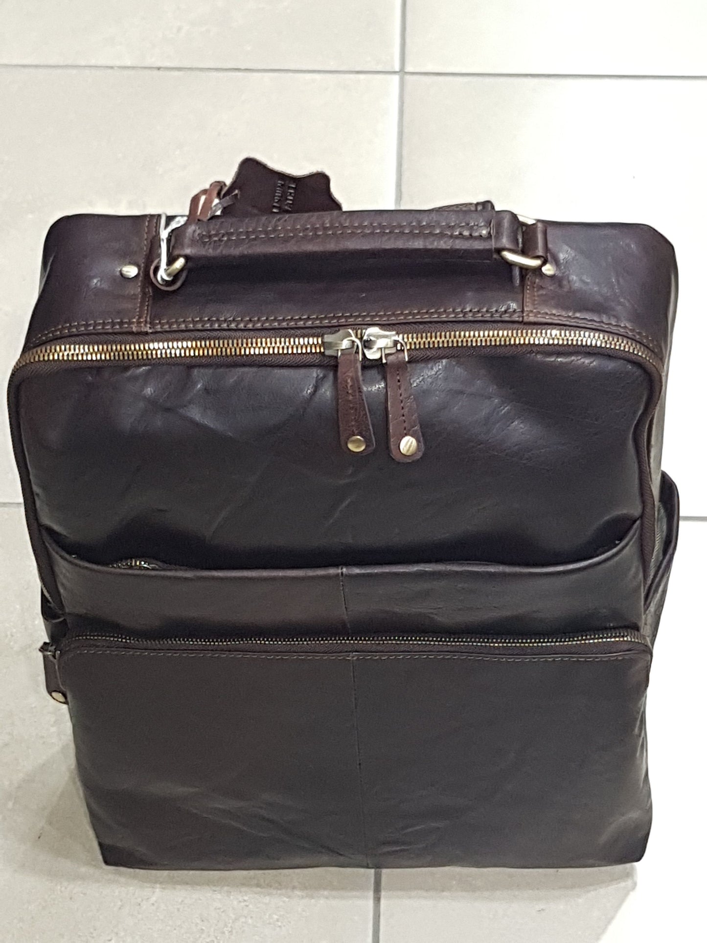 Oran Samuel Leather Laptop Travel Backpack - Brown